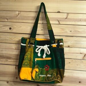 Artisanal Green and Yellow Tote with Rope Accents